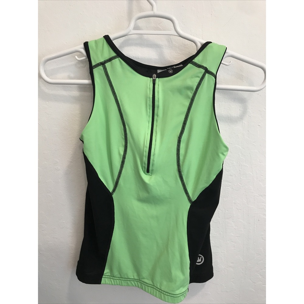 Canari Womens Size S/M Cycling Running Tank Top Zip Pocket Built-in-Bra Green